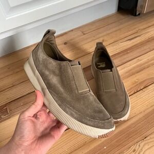Sorel Women Slip On Out‎ N About Sneakers Taupe Suede Elastic Olive Green Sz 8.5